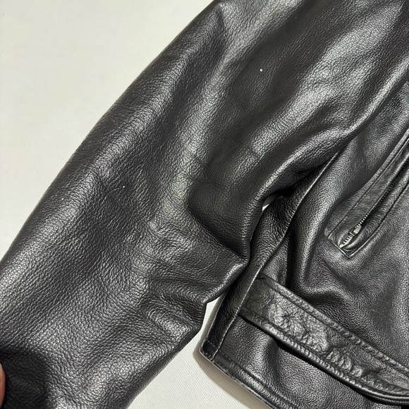 Towncraft Black Genuine Leather Asymmetric Zip Motorcycle Biker Jacket Men Large - Picture 2 of 7